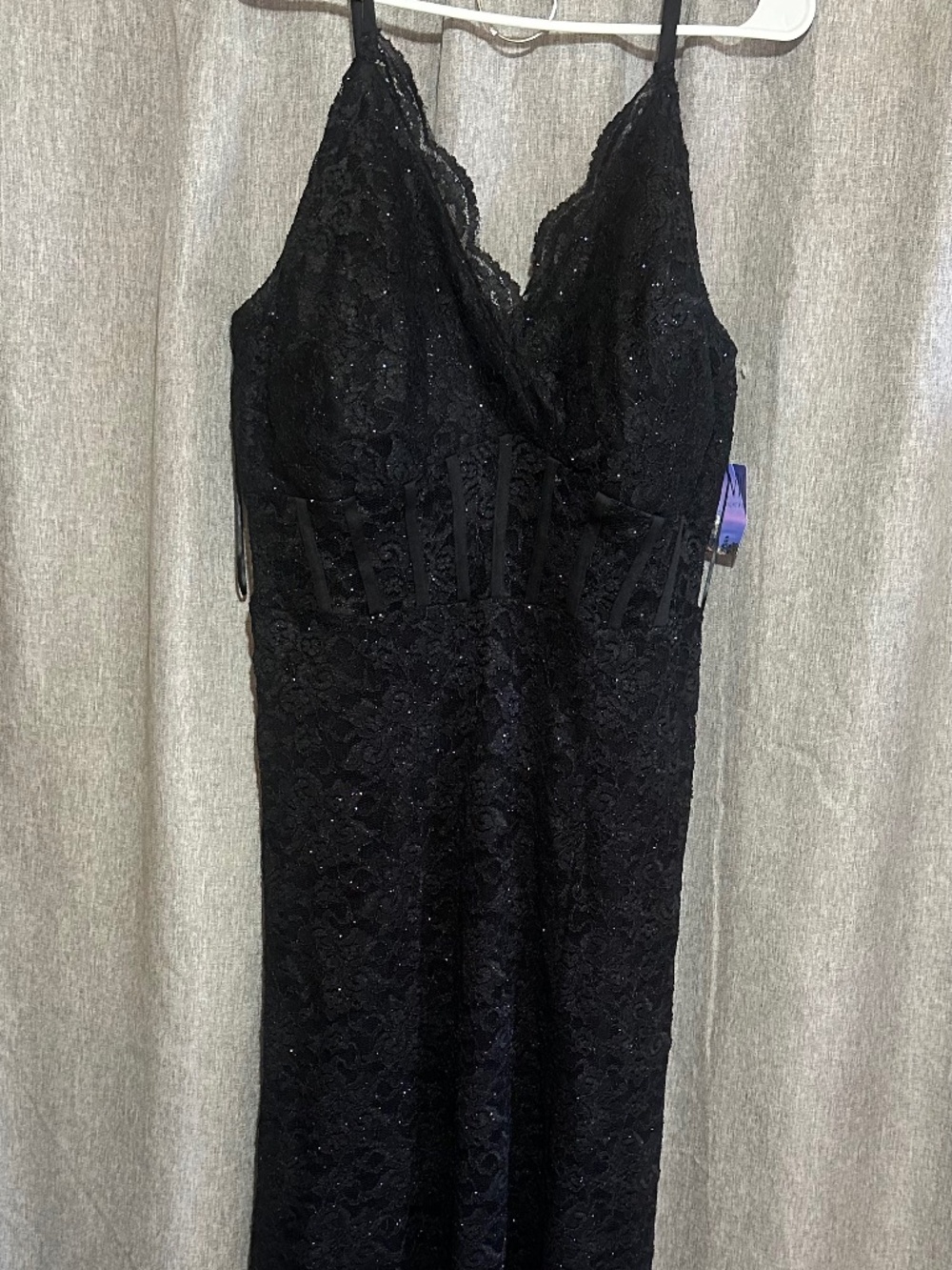 NWT Nightway Black Shimmer Lace Corset Maxi Dress Gown 14W